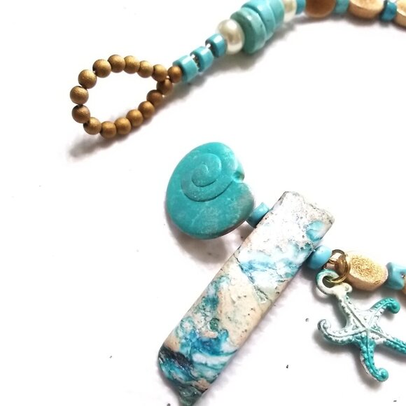 Coastal Cowgirl! Sea Sediment Jasper + Starfish + Shell Beaded Loop Bracelet - Picture 7 of 11